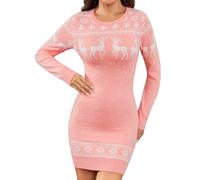 Irevial Vestido Suéter de Navidad para Mujer Elegante y Ajustado con Motivos Festivos y Mangas Largas Ideal para Invierno y Fiestas Rosa，L