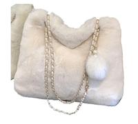 IRFHDCX Bolso De Felpa Bolso bandolera mullido for mujer, bolso de felpa con colgante, viaje gran capacidad for(White)