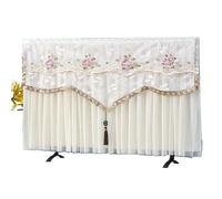 IRFHDCX Funda Antipolvo Para Tv No quita la cubierta del televisor cuando se enciende Cubierta de TV no extraíble antipolvo Conjunto colgante bordado con encaje(Color02 Beige,120 x Height75cm)