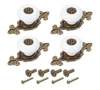 IRFHDCX Tiradores Armarios 4 Uds. Perillas de cerámica Retro for gabinete, tiradores pétalos tocador redondos Vintage con placa posterior/tornillo/tuerca(White)