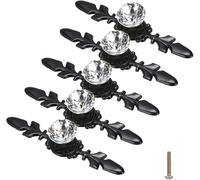 IRFHDCX Tiradores Armarios Paquete de 5 pomos decorativos cristal transparente con forma diamante negro placa, tiradores cómoda for cajones(Black)