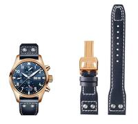 IRFKR Correa de reloj de cuero genuino de 21mm y 22mm para IWC, gran piloto, lanzallamas, marca del Principito, pulsera con clavos de sauce(Blue rose buckle,22mm)