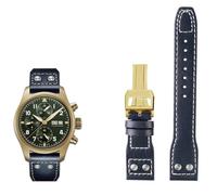 IRFKR Correa de reloj de cuero genuino de 21mm y 22mm para IWC, gran piloto, lanzallamas, marca del Principito, pulsera con clavos de sauce(Blue gold buckle,22mm)
