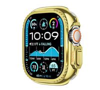 IRFKR Cubierta de metal para Apple Watch Ultra 2 S10 42 mm S10 46 m 49 mm 45 mm Marco de caja Parachoques protector iWatch Series 9 8 7 6 5 SE 44 MM Cambio de bisel a Ultra(Gold,44mm)