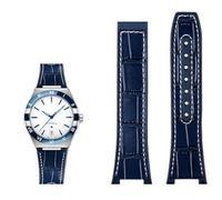 IRFKR Pulsera con base de silicona de cuero genuino para la serie Omega constellation Perfect Observatory 131.13 correa de reloj serie Manhattan(Blue white NO)