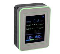 Irfora Medidor de Calidad del Aire, Medidor de Calidad del Aire Portátil, PM2.5 HCHO TVOC CO2 TEMP Detector Húmedo para Uso Interior, Batería Incorporada (Negro y verde)