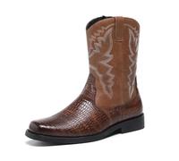 IRGVJIFR Botas Vaqueras Hombre Botas con estampado de cocodrilo for hombre, botas vaqueras retro cremallera lateral for motocicleta Para viajar(Brown,38)