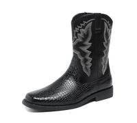 IRGVJIFR Botas Vaqueras Hombre Botas con estampado de cocodrilo for hombre, botas vaqueras retro cremallera lateral for motocicleta Para viajar(Black,46)