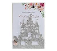 IRGVJIFR Invitaciones Boda 10 tarjetas de invitación boda con purpurina y diseño castillo carruaje cortadas láser, color plateado rojo, lujo, suministros for fiestas bodas Para fiestas(Silver)