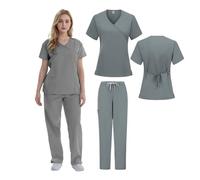 IRGVJIFR Uniforme de Enfermera Conjuntos de Uniformes médicos for Mujer, Uniforme SPA Licra for Enfermera, Conjuntos Blusa médico, Traje Exfoliante, Conjunto(Gray,M)