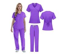 IRGVJIFR Uniforme de Enfermera Conjuntos de Uniformes médicos for Mujer, Uniforme SPA Licra for Enfermera, Conjuntos Blusa médico, Traje Exfoliante, Conjunto(Purple,M)