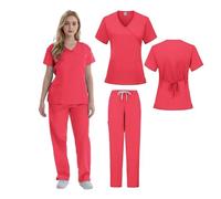 IRGVJIFR Uniforme de Enfermera Conjuntos de Uniformes médicos for Mujer, Uniforme SPA Licra for Enfermera, Conjuntos Blusa médico, Traje Exfoliante, Conjunto(Red,M)