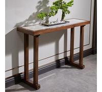 IRHIGBGX Consola de Entrada Estilo Rústico, Mesa de Piedra Sinterizada y Maciza, Mesa Auxiliar Estrecha para Pasillo o Detrás del Sofá, Mueble de Recibidor Largo y Fino(Walnut,100CM/39.4IN)
