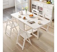 IRHIGBGX Folding Dining Table Set, Extendable Drop Leaf Solid Wood Table with Foldable Chairs, Drawers & Wheels, Space-Saving Design for Kitchen Dining Living Room Small Spaces(Wit,170CM/67IN)