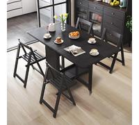 IRHIGBGX Folding Dining Table Set, Extendable Drop Leaf Solid Wood Table with Foldable Chairs, Drawers & Wheels, Space-Saving Design for Kitchen Dining Living Room Small Spaces(Nero,170CM/67IN)