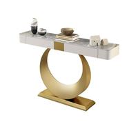 IRHIGBGX Mesa Consola Larga Moderna con Base de Metal y cajones, Mesa de sofá de mármol detrás del sofá, Mesa de Entrada de Granja for Entrada, Pasillo, Sala de Estar(Gray+Gold,100CM/39.4IN)