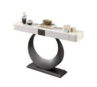 IRHIGBGX Mesa Consola Larga Moderna con Base de Metal y cajones, Mesa de sofá de mármol detrás del sofá, Mesa de Entrada de Granja for Entrada, Pasillo, Sala de Estar(Mixed+Black,140CM/55.1IN)
