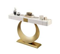 IRHIGBGX Mesa Consola Larga Moderna con Base de Metal y cajones, Mesa de sofá de mármol detrás del sofá, Mesa de Entrada de Granja for Entrada, Pasillo, Sala de Estar(Mixed+Gold,140CM/55.1IN)