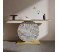 IRHIGBGX Mesa Consola mármol, Mesa Pasillo, mesas sofá estrechas Modernas con Tapa Base Metal, largas Laterales Decorativas detrás del for Dormitorio, hogar, Oficina, Sala Estar(Gold+Gray,150CM/59IN)