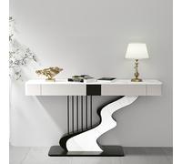 IRHIGBGX Mesa Consola Moderna, Mesa de sofá, Entrada con cajón, Centro Lateral Estrecha, Pasillo Decorativa for Sala Estar, Dormitorio(White+Black,140CM/55.1IN)