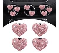 Irinidig 4 clips de salida de aire acondicionado de automóvil con diamantes de imitación, 1.06 x 1.06 pulgadas, en forma de corazón, accesorio de modificación de coche, compatible con la mayoría de