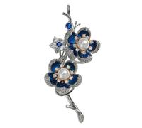 IRIRI Blue Plum Blossom Brooch Enamel Pearl Flower Pin for Women, Double-Wear Brooch & Ear Clip, Gift for Wedding/Party