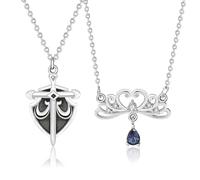 IRIRI Collar de pareja de caballero y princesa de plata de ley 925, juego de colgante de espada, escudo y corona medieval, regalo romántico del día de San Valentín for los amantes(Female and Male)