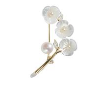 IRIRI Natural Shell & Freshwater Pearl Brooch, Floral Pin, Elegant Women's Jewelry for Coat/Dress