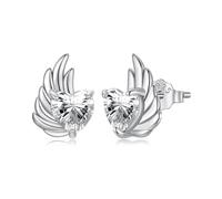 IRIRI Pendientes de corazón alado de plata de ley S925 | Joyas de circonitas cúbicas | Set de regalo de pendientes hipoalergénicos
