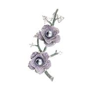 IRIRI Purple Flower Brooch Pin, Imitation Crystal & Black Pearl Floral Lapel Pin, 7.7cm Elegant Jewelry for Women Wedding Party Gift