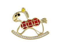 IRIRI Rocking Horse Brooch, Enamel Red Gold Plated Lapel Pin for Women