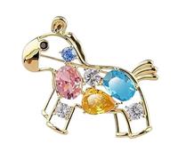 IRIRI Rocking Horse Brooch for Women, Colorful Cubic Zirconia Pony Pin, Gold Plated Copper Animal Jewelry for Suits Coat Bag