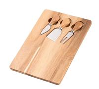 IRIRI Tabla de quesos de madera de acacia con 3 utensilios de acero inoxidable - Tabla de charcutería for servir queso, carne, fruta y galletas - Ideal for fiestas y regalos