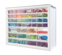 IRIS Armario de almacenamiento apilable con 44 cajones, 49,5 cm de ancho x 17,78 cm de profundidad x 39,5 cm de alto, color blanco, pequeño organizador de ladrillos, caja multiusos para álbumes de