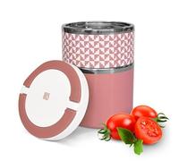 IRIS BARCELONA - Lunch Box Doble, Fiambrera Térmica Acero Inox, 2 Compartimentos, Tapa Aislante y Asa, 900 ml Rosa