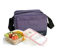 Iris Barcelona Real Lunch Bag, Set de Bolsa Térmica Porta Alimentos Ligera de 3,5 l y Táper de Cristal Dividido en 2 Compartimentos Apto para Microondas, Lavavajillas y Congelador 950 ml Lila