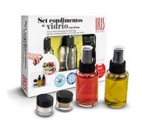 IRIS BARCELONA - Set de Aliño Ensalada, 2 Mini Botellas de Cristal con Difusor 50 ml y 2 Botes de Cristal con Tapa 10ml