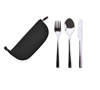 IRIS Barcelona - Set de Cubiertos Portátil con Estuche Compacto | Cubiertos Acero Inoxidable Reutilizables | Juego de Cubiertos Ligeros y Extraplano para llevar al Trabajo. Oficina, Camping o Viaje