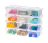 IRIS - Caja de almacenamiento transparente, 16 litros, apilable, plástico sin BPA, tapa, paquete de 12, para organizar zapatos y estantes de armario, herramientas para profesores, para juegos