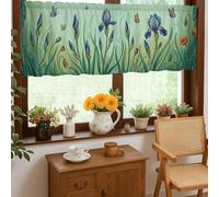 Iris - Cortinas de cocina, diseño botánico de helecho natural, trébol verde primavera, cenefa de ventana para lavandería, fregadero, pasillo, apartamento, decoración de ventana, 18 x 52 pulgadas
