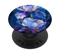 Iris Febrero Nacimiento Flor Floral Manchado Azul Oscuro Púrpura PopSockets PopGrip Adhesivo