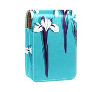 Iris Flowers Blue Lip Gloss Holder Estuche portátil Mini Lipstick Storage Box Travel Lipstick Organizador Case con espejo para mujer, Varios colores, 9.5x2x7 cm/3.7x0.8x2.7 in