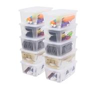 Iris Ohyama 10 Cajas de Almacenaje Plástico Versátiles con Tapa, 11L, Transparente, Cierre fácil, Apilable, para Armario, Estante, Aula, Organizadora, Ropa, Zapatos, Libre de BPA, MCB-11