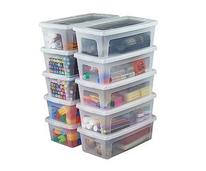 Iris Ohyama 10 Cajas de Almacenaje Plástico Versátiles con Tapa, 5L, Transparente, Cierre fácil, Apilable, para Armario, Estante, Aula, Organizadora, Ropa, Zapatos, Libre de BPA, MCB-5