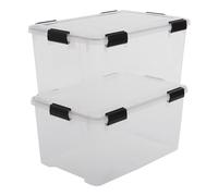 Iris Ohyama 2 Cajas herméticas de plástico con tapa y cierres a presión, 50L, Transparente, sello impermeable, apilables, antipolvo, para ropas, camping, exteriores, cubo de almacenaje, box, AT-L