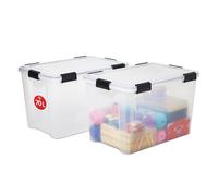 Iris Ohyama 2 Cajas herméticas de plástico con tapa y cierres a presión, 70L, Transparente, sello impermeable, apilables, antipolvo, para ropas, camping, exteriores, cubo de almacenaje, box, AT-LD