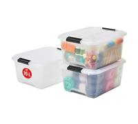 Iris Ohyama 3 Cajas de Almacenaje con Tapa y Cierres a Presión, 15L, Paquete de 3, Transparente, Apilables, Encajables, Contenador para Ropas, Juguetes, Hogar, Oficina y Armario, Plástico, TB-15