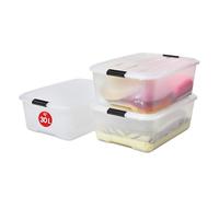 Iris Ohyama 3 Cajas de almacenaje con tapa y cierres a presión, 30L, Transparente, apilables, encajables, contenador para ropas, juguetes, hogar, oficina y armario, organizar espacio, plástico, TB-30