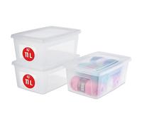 Iris Ohyama 3 Cajas de Almacenaje Plástico Versátiles con Tapa, 11L, Transparente, Cierre fácil, Apilable, para Armario, Estante, Aula, Organizadora, Ropa, Zapatos, Libre de BPA, MCB-11
