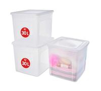 Iris Ohyama 3 Cajas de Almacenaje Plástico Versátiles con Tapa, 30L, Transparente, Cierre fácil, Apilable, para Armario, Estante, Aula, Organizadora, Ropa, Zapatos, Libre de BPA, MCB-30